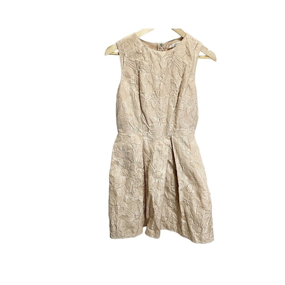 Max Studio 2 Cappuccino Cream Jacquard Office Party Dress Pleated Skirt floral